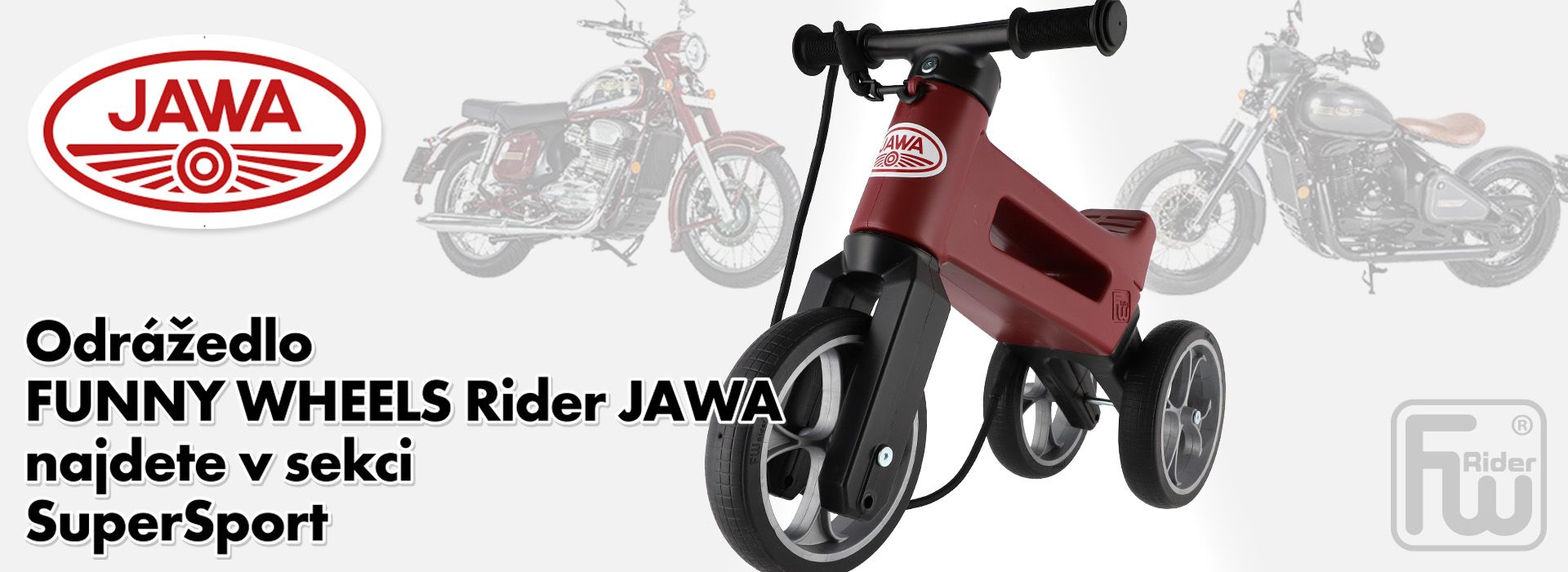 https://funnywheels.cz/produkt/odrazedlo-funny-wheels-rider-supersport-2v1-jawa-tmave-cervena-s-popruhem-a-tichymi-koly/ FUNNY WHEELS Rider SuperSport Jawa